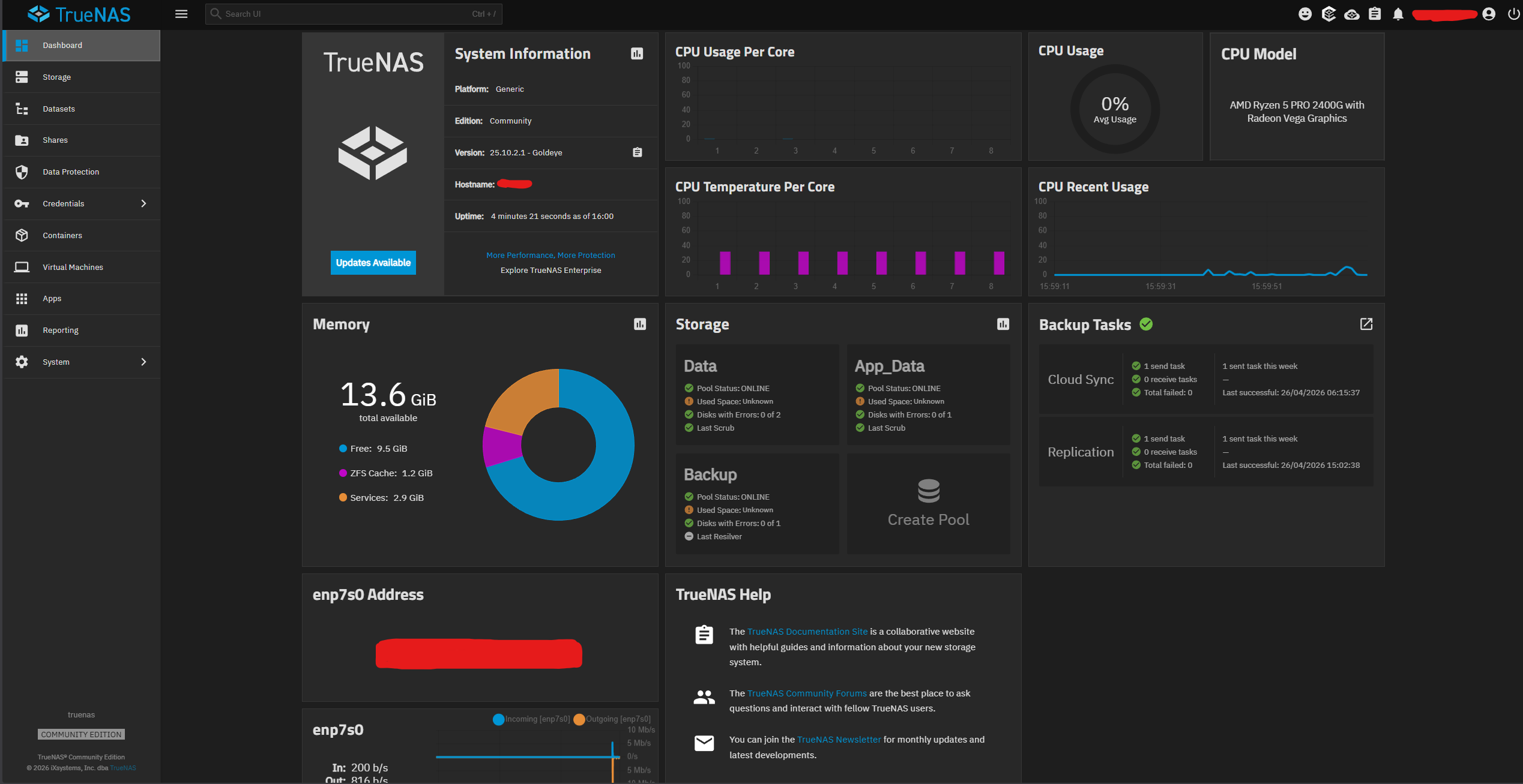 TrueNAS Dashboard